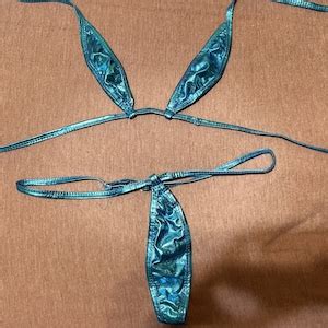 Extreme 2 Piece String Micro Bikini Set Shiny Micro Monokini 2 Pieces Bathing Suit Halter Lace