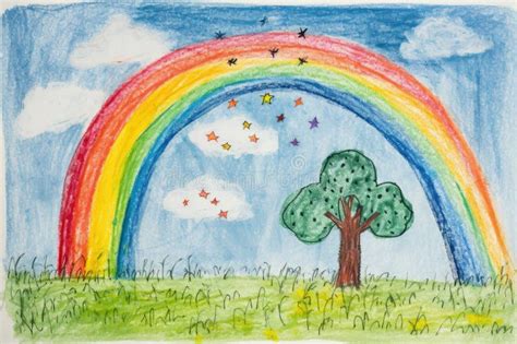 Child Drawing, Colorful Crayons, Naive Style, Rainbow Illustration ...