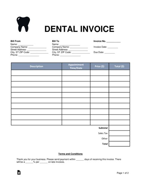 Printable Dental Receipt Template