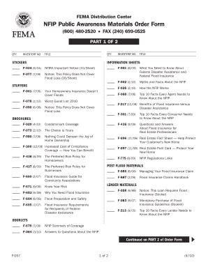 Fillable Online FEMA Distribution Center NFIP Public Awareness