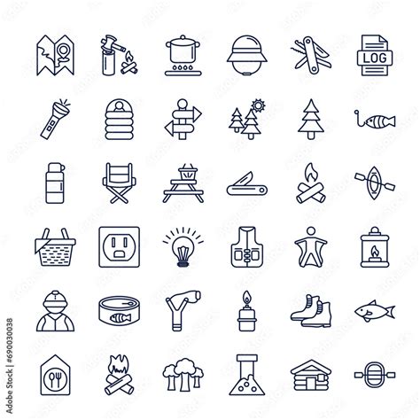 Vecteur Stock Outline Icons Set From Camping Concept Editable Vector