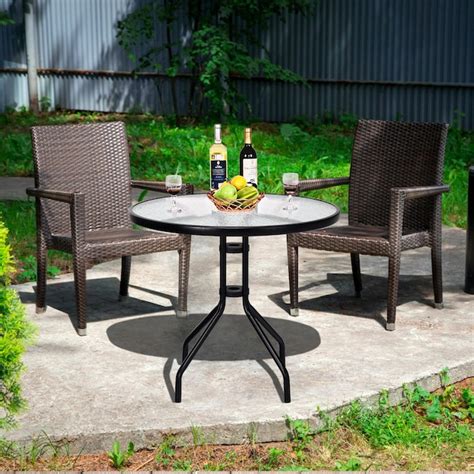 Baboom 32 In Outdoor Patio Round Tempered Glass Top Table With Umbrella