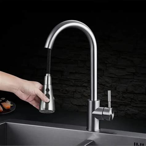 Stainless Steel Kitchen Pulling Type Cold And Hot Brush Water Channel Vegetable Basin Faucet