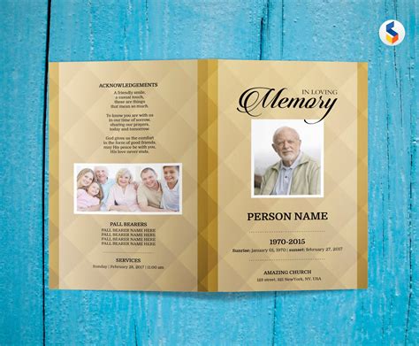 GOLDEN BACKGROUND Funeral Program Template, Obituary Program, Memorial Program Template ...