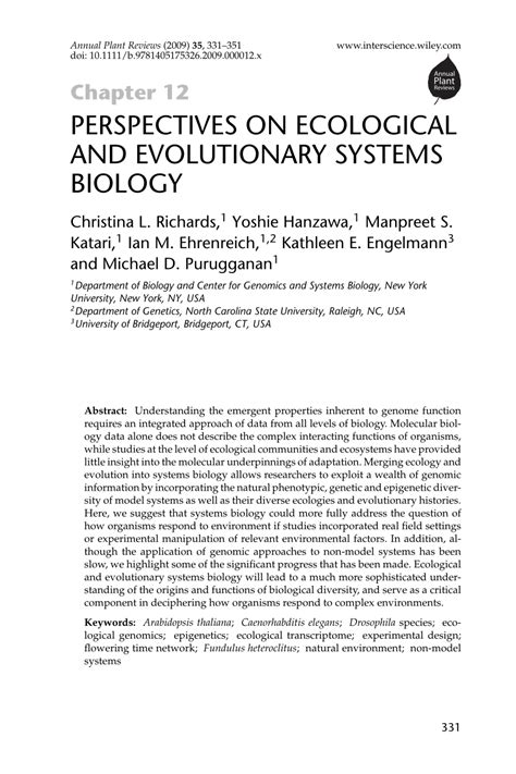 Pdf Perspectives On Ecological And Evolutionary Systems Biology