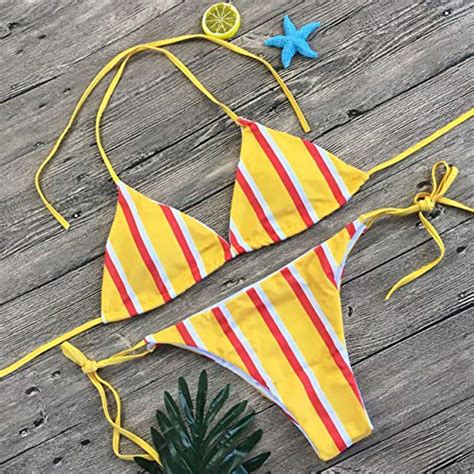 Klv Women Swimsuit 2019 Micro Bikinis S 2 Piece Striped Printed Tops