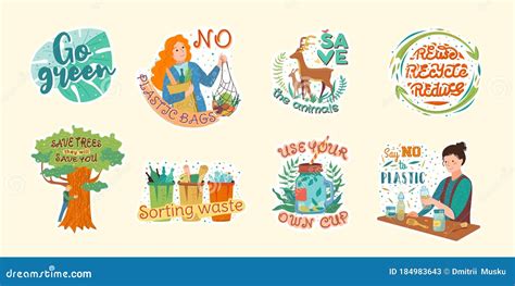 Set Of Various Ecological Stickers Vector Illustration Stock