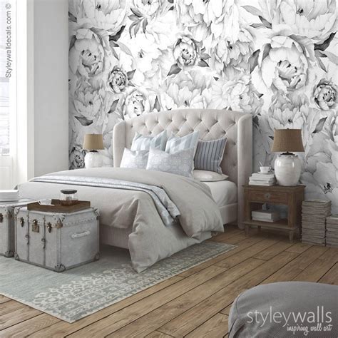 Peony Wallpaper, Peony Wall Mural, Peonies Floral Wallpaper, Black and ...