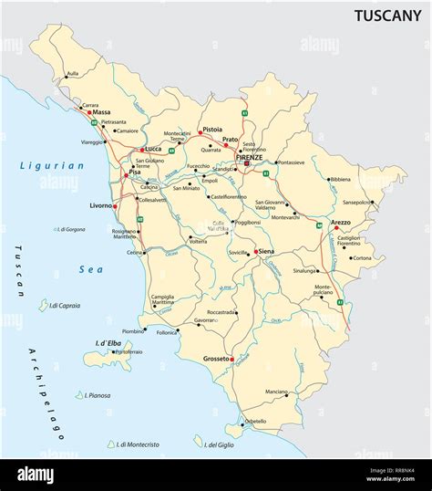 Mapa De Vectores De Carretera De La Regi N Italiana De La Toscana