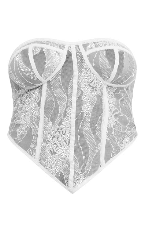 Shape White Sheer Lace Structured Corset Prettylittlething Usa