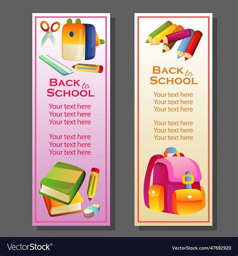 Back To School Vertical Banner With Stationary Vector Image