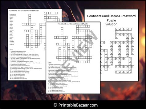 Continents And Oceans Crossword Puzzle Worksheet Activity Teaching