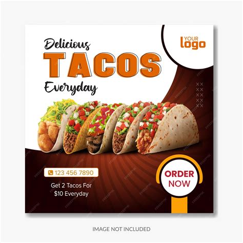 Premium Vector | Tacos social media post template restaurant food post