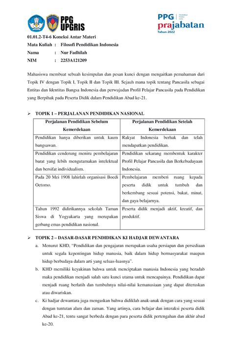 T Koneksi Antar Materi Filosofi Pendidikan Indonesia T