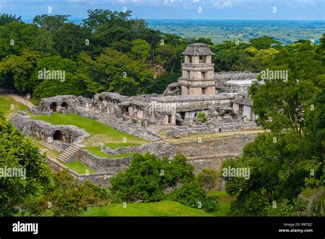 Aerial Panorama Of Palenque Archaeological Site A Pre Columbian Maya