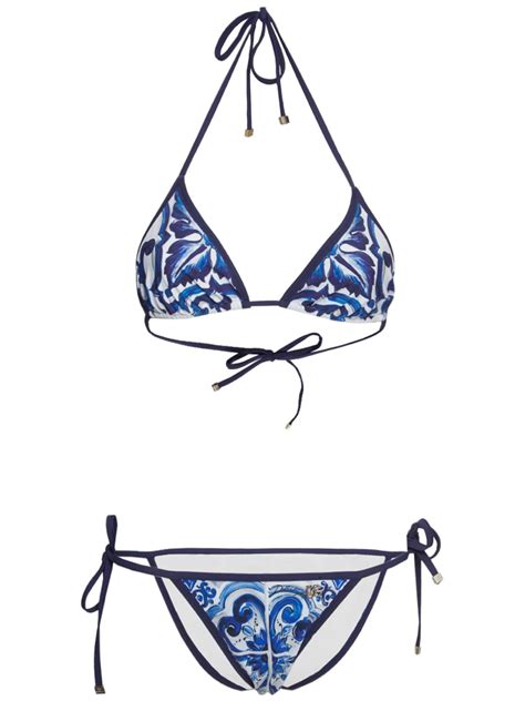 Dolce Gabbana Painterly Print Triangle Bikini Set In Blue Modesens