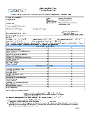 Fillable Online Bmchp Bmc Healthnet Plan Provider Data Form