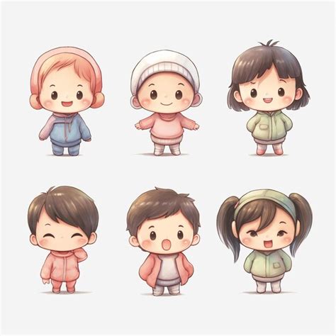 Premium AI Image | A set of extremely cute little girl illustration