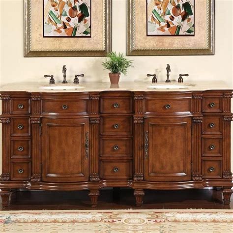 Silkroad Exclusive In Antique White Double Sink Bathroom Vanity With