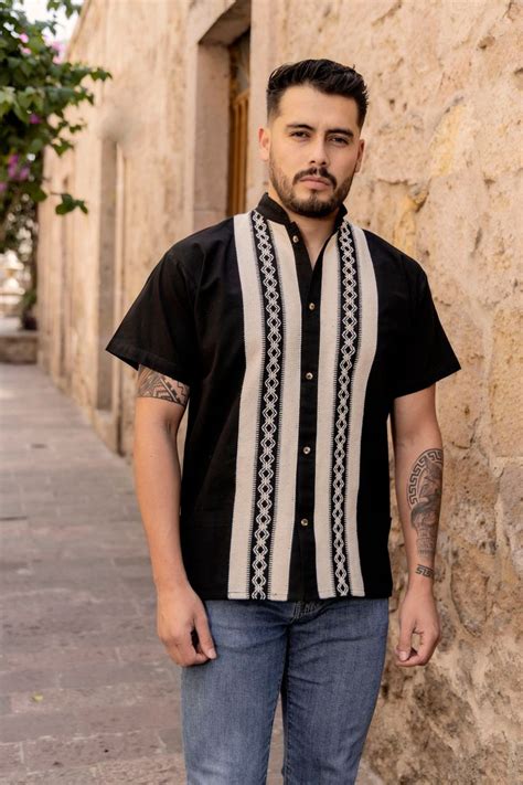 Mens Mexican Traditional Shirt Ethnic Embroidered Guayabera For Men