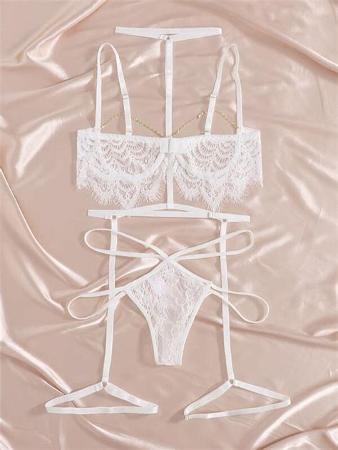 Eyelash Lace Cut Out Underwire Garter Lingerie Set Shein Usa