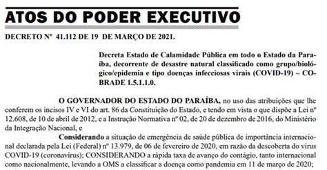 Decreto De Estado De Calamidade Pública é Renovado Pelo Governador João