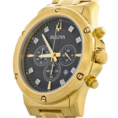 Bulova Diamond Mens Gold Plated Stainless Steel Chronograph Quartz