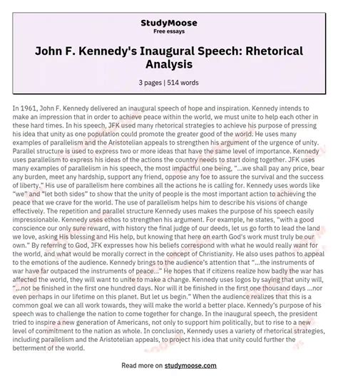 John F. Kennedy's Inaugural Speech: Rhetorical Analysis Free Essay Example