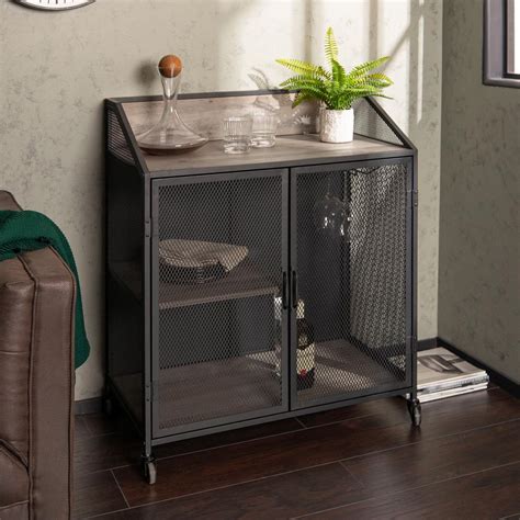 Walker Edison Furniture Company In Grey Wash Industrial Bar Cabinet