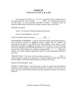 Fillable Online Notice Of Lease Sample Clauses Law Insidernotice Of