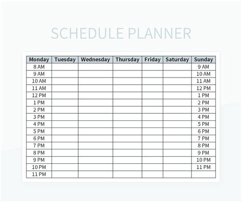 Schedule Planner Excel Template And Google Sheets File For Free ...