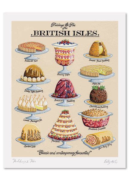 Puddings And Pies Signed Print Pie Art Print Cute Food Art Pudding Pies