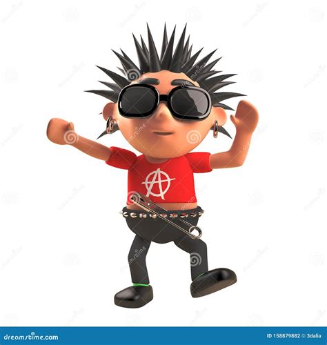 Cartoon 3d Punk Rock Character With Spiky Hair Dances Like A Fool 3d