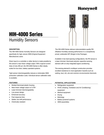 Honeywell Hih Series Humidity Sensors Datasheet Manualzz