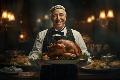 Premium AI Image | Chef presenting a perfectly cooked turkey on a pla ...