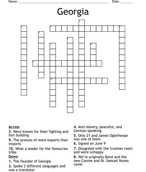 Georgia Crossword Wordmint