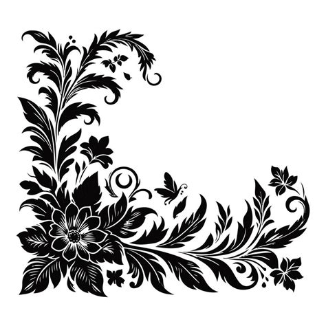 floral corner border black  white color background  vector