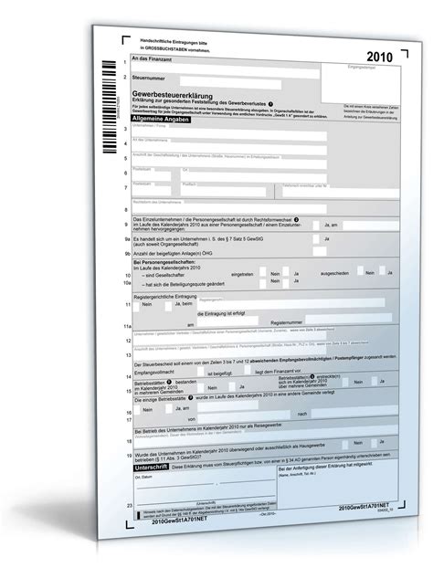 Gewerbesteuererklärung 2010 Formular zum Download