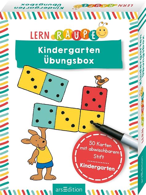 Lernraupe Kindergarten Übungsbox 50 Karten mit abwischbarem Stift