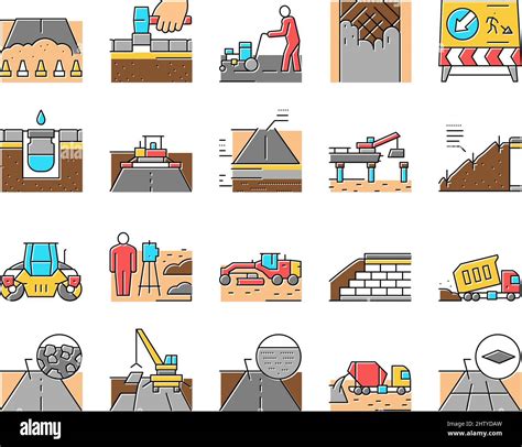 Road Construction Collection Icons Set Vector Stock Vector Image Art