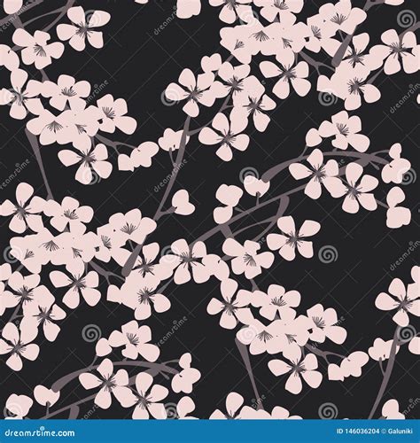 Sakura Flowers Vector Seamless Pattern Stock Vector Illustration Of