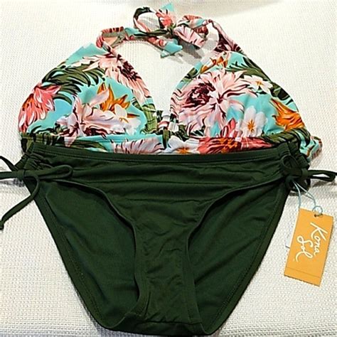 Kona Sol Swim Kona Sol Tropical Floral Print Bikini Top Olive Green