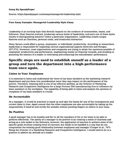 Free Essay Example Managerial Leadership Style Speedypaper