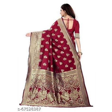 Festive Wear Printed Maroon Soft Jacquard Saree M With Blouse