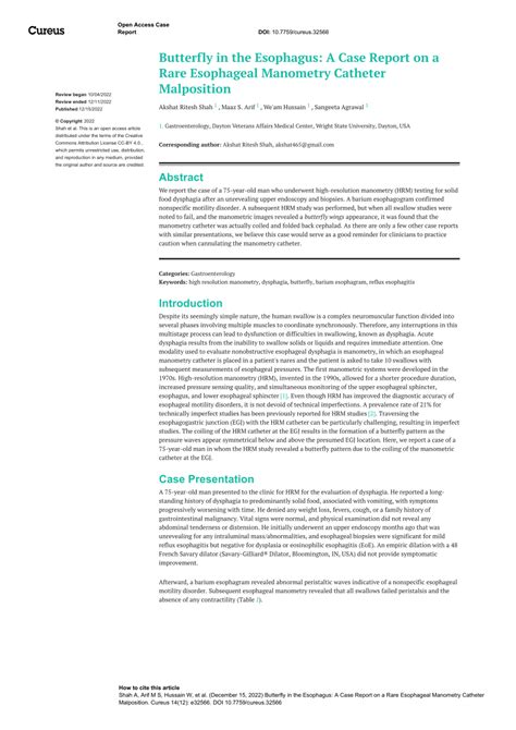 Pdf Butterfly In The Esophagus A Case Report On A Rare Esophageal