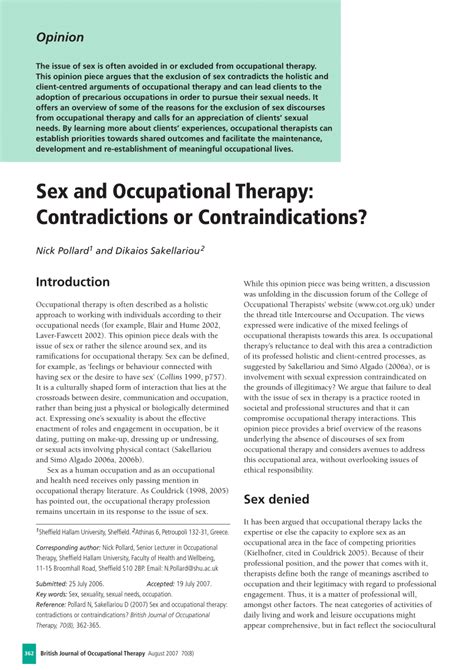 Pdf Sex And Occupational Therapy Contradictions Or Contraindications