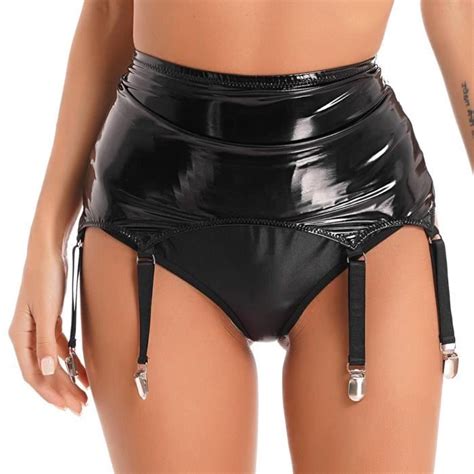 Yizyif Femme Mini Jupe Sexy Courte Moulante Cuir Verni Avec Porte