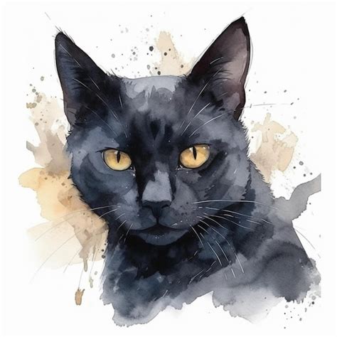 Hay Un Gato Negro Con Ojos Amarillos Sentado En Una Superficie Blanca