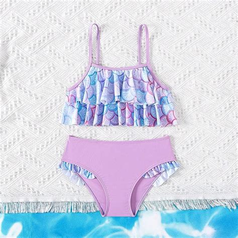 Tween Girl 2024 New Two Piece Fish Scale Layered Bikini Set SHEIN USA