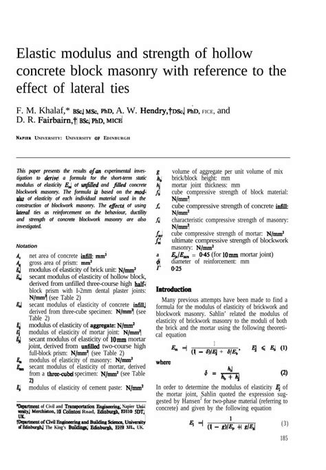 PDF Elastic Modulus And Strength Of Hollow Concrete Block Imcyc